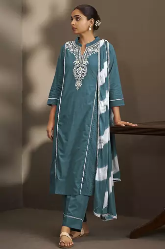 Rama embroidered schiffly pure cotton straight