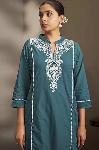 Rama embroidered schiffly pure cotton straight
