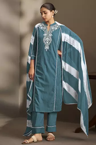 Rama embroidered schiffly pure cotton straight