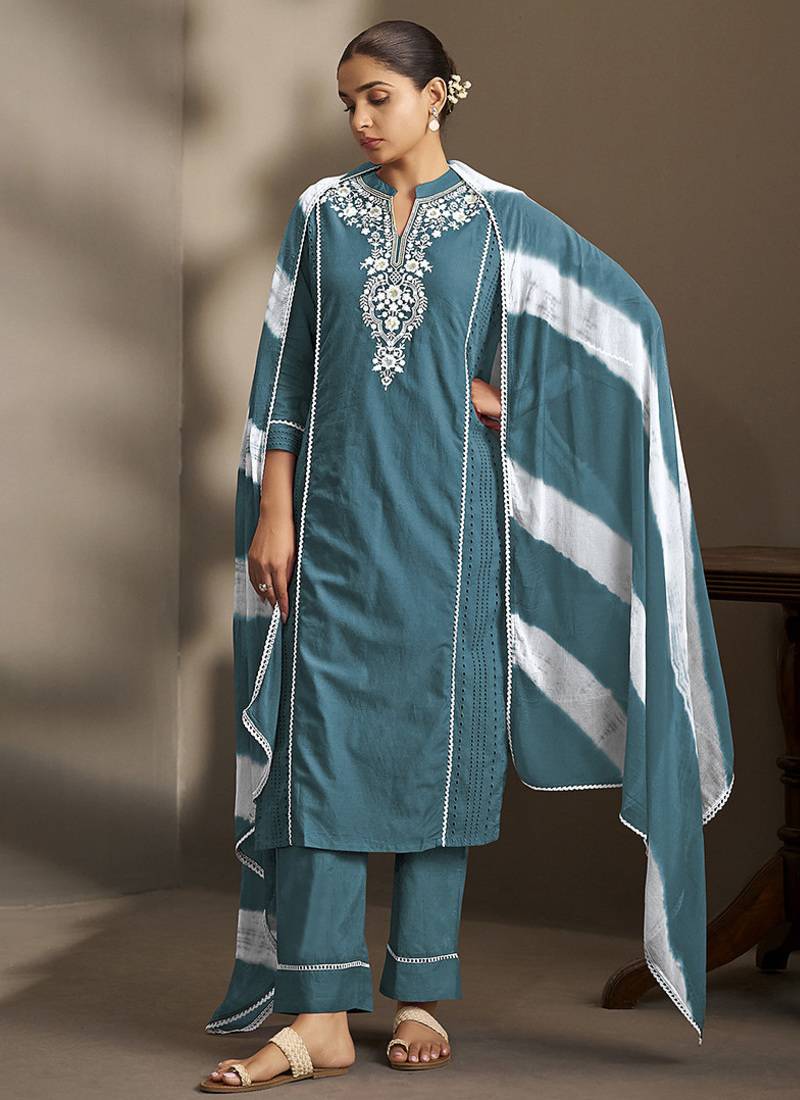 Rama embroidered schiffly pure cotton straight