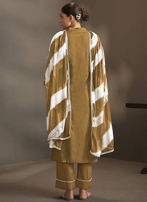 Brown embroidered schiffly pure cotton straight 2