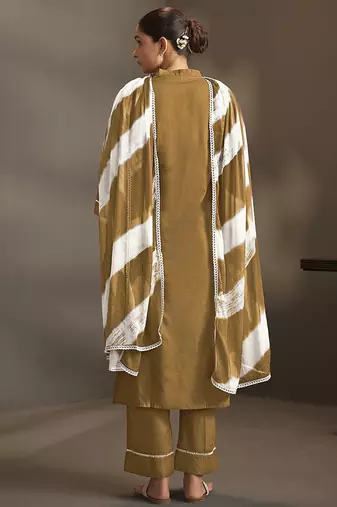 Brown embroidered schiffly pure cotton straight