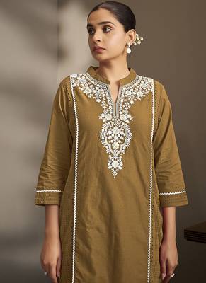 Brown embroidered schiffly pure cotton straight 4