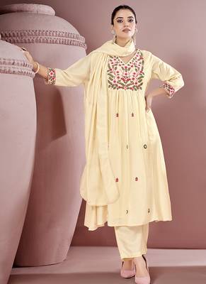 Off white embroidered schiffly pure cotton straight 1