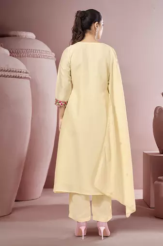Off white embroidered schiffly pure cotton straight