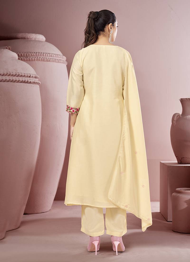 Off white embroidered schiffly pure cotton straight