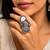 Two Finger Statement Fusion Ring, Adjustable Tribal Stone Boho Ring, Silver Oxidized Brass Ring