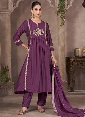 Wine embroidered chinnon anarkali 3