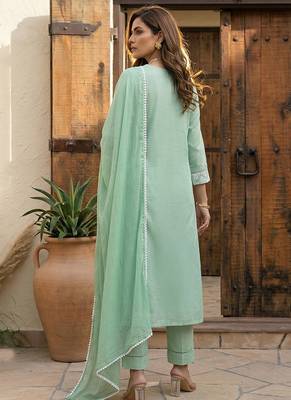 Pista green embroidered schiffly cotton blend anarkali 2