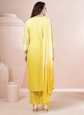Yellow embroidered schiffly pure cotton straight 2