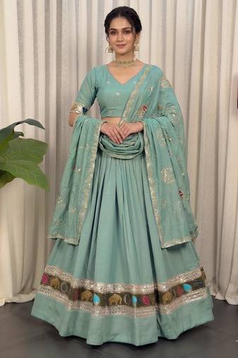 Pastel Aqua Blue Navratri Chaniya Choli