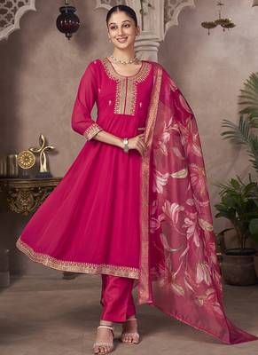 Pink embroidered georgette anarkali 1