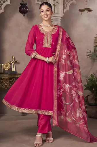 Pink embroidered georgette anarkali
