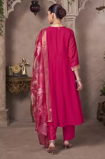 Pink embroidered georgette anarkali