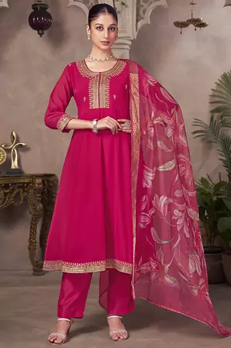 Pink embroidered georgette anarkali