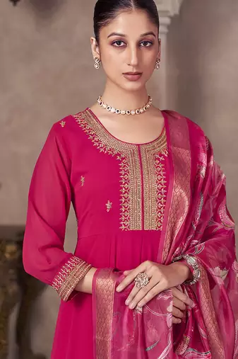 Pink embroidered georgette anarkali