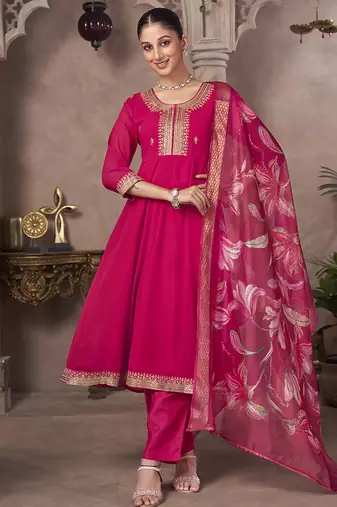 Pink embroidered georgette anarkali