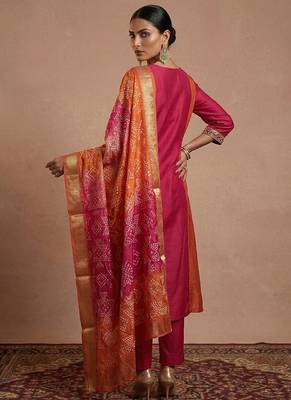 Pink & orange embroidered chinnon anarkali 2