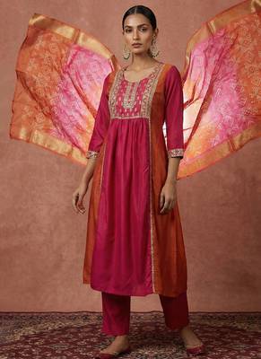 Pink & orange embroidered chinnon anarkali 3
