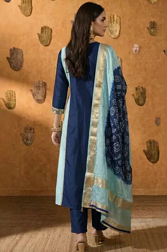 Navy blue embroidered chinnon anarkali