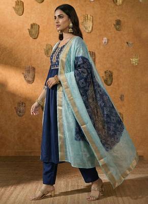 Navy blue embroidered chinnon anarkali 3