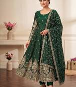 Green colour embroidered georgette anarkali suit set with dupatta & pant