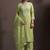 Green embroidered cotton blend straight