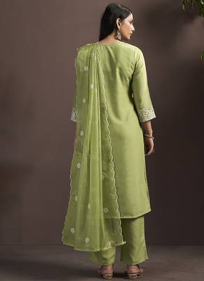 Green embroidered cotton blend straight 2