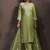 Green embroidered cotton blend straight