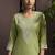 Green embroidered cotton blend straight