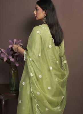 Green embroidered cotton blend straight 5
