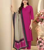 Pink solid & printed cotton blend straight