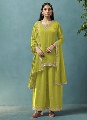 Green embroidered georgette palazzo 1