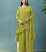 Green embroidered georgette palazzo