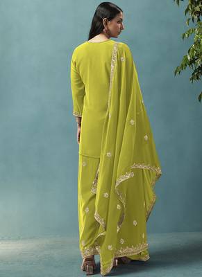 Green embroidered georgette palazzo 2