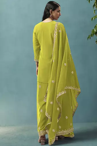 Green embroidered georgette palazzo
