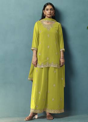 Green embroidered georgette palazzo 3