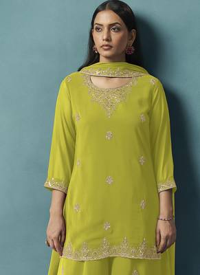 Green embroidered georgette palazzo 4