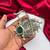 Antique Green Stone Fusion Kada with kundan pearl, Oxidized Silver Brass Cuff Bracelet, Tribal Boho Ethnic Bracelet