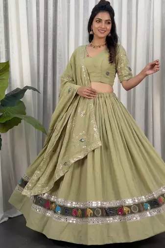 Olive Green Navratri Chaniya Choli