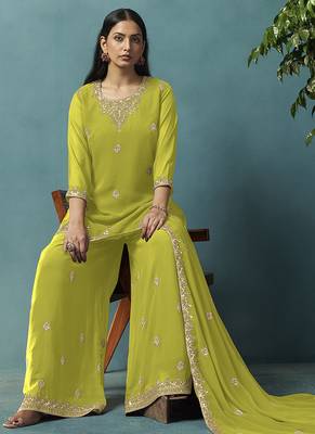 Green embroidered georgette palazzo 5