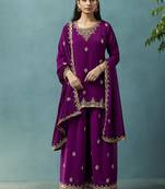 Wine embroidered georgette palazzo