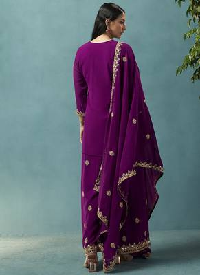 Wine embroidered georgette palazzo 2