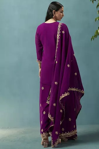 Wine embroidered georgette palazzo