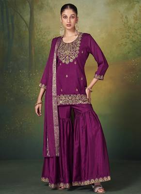 Wine embroidered vichitra silk sharara 1