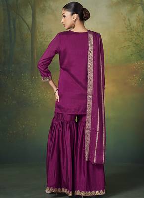 Wine embroidered vichitra silk sharara 2