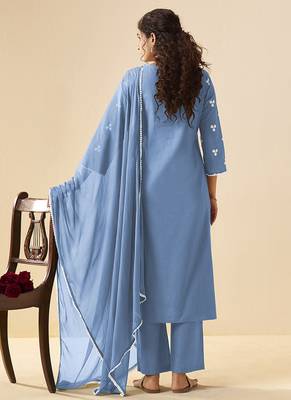Sky blue embroidered vichitra silk straight 2