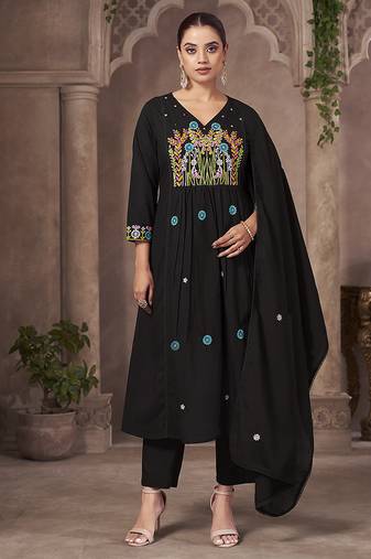 Black embroidery cotton straight