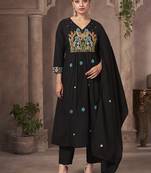 Black embroidery pure cotton straight