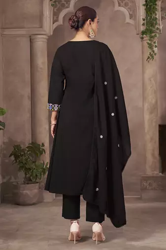 Black embroidery pure cotton straight